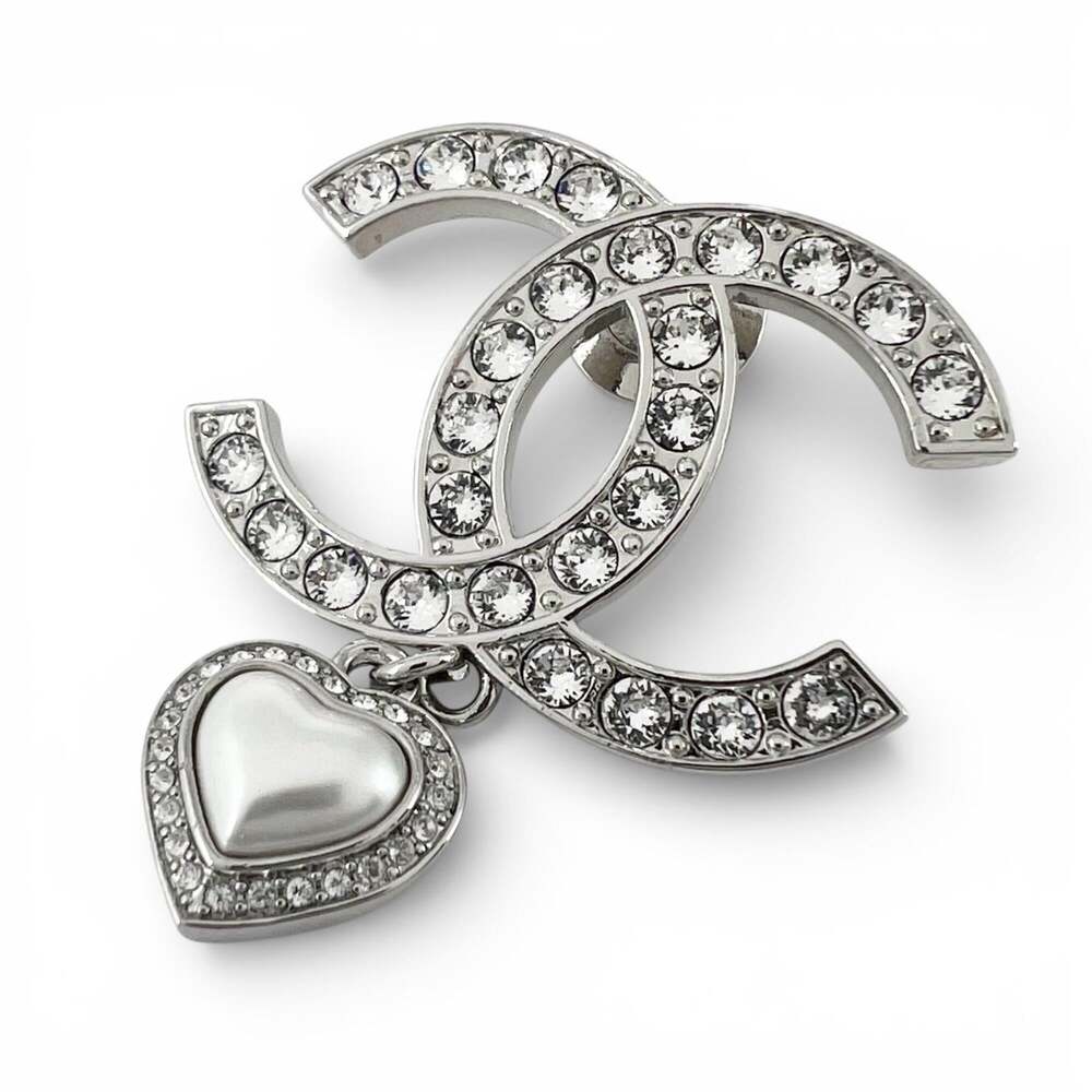 Chanel Cc Logo Heart Brooch Sterling #266424C10B